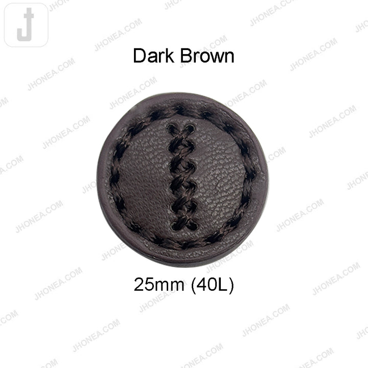 Dark Brown Elegant Stitched PU Leather Down Loop Button