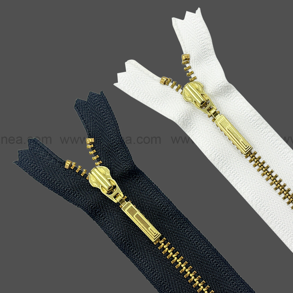 YKK #3 gold metal zipper with black tape and gold metal zipper with white tape for jackets and hoodies