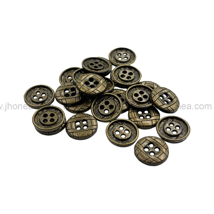 Engraved Design Round Shape 4-Hole Shirt Metal Buttons
