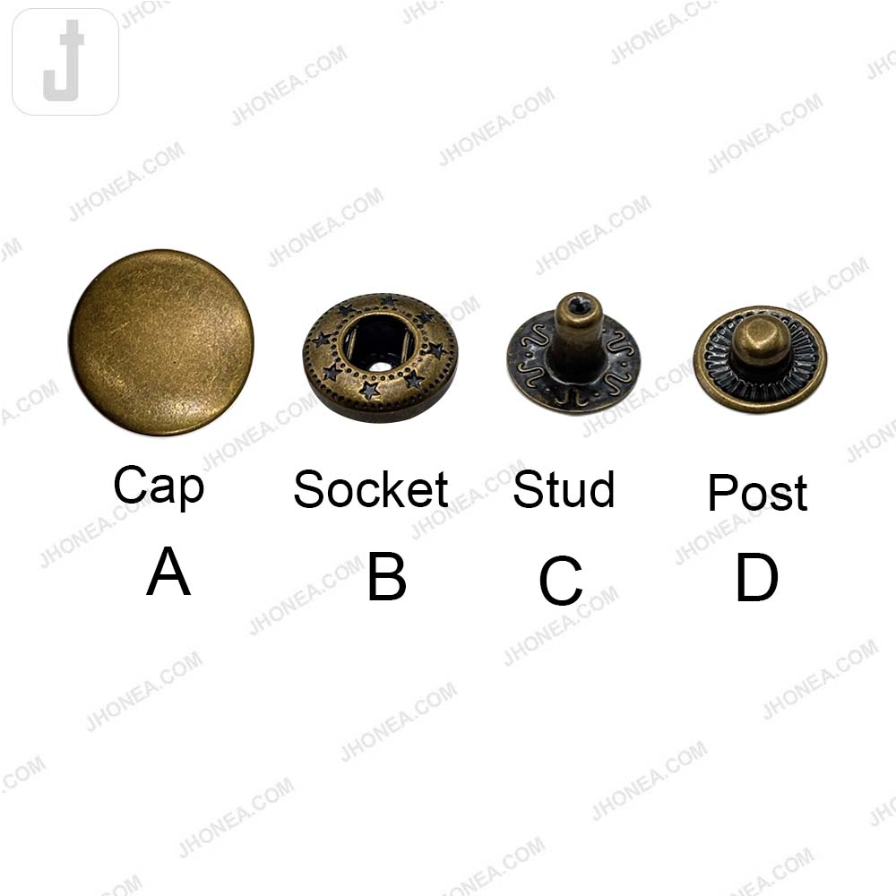 Premium Smooth Brass 4-Part Snap Button for Garments and Wallets