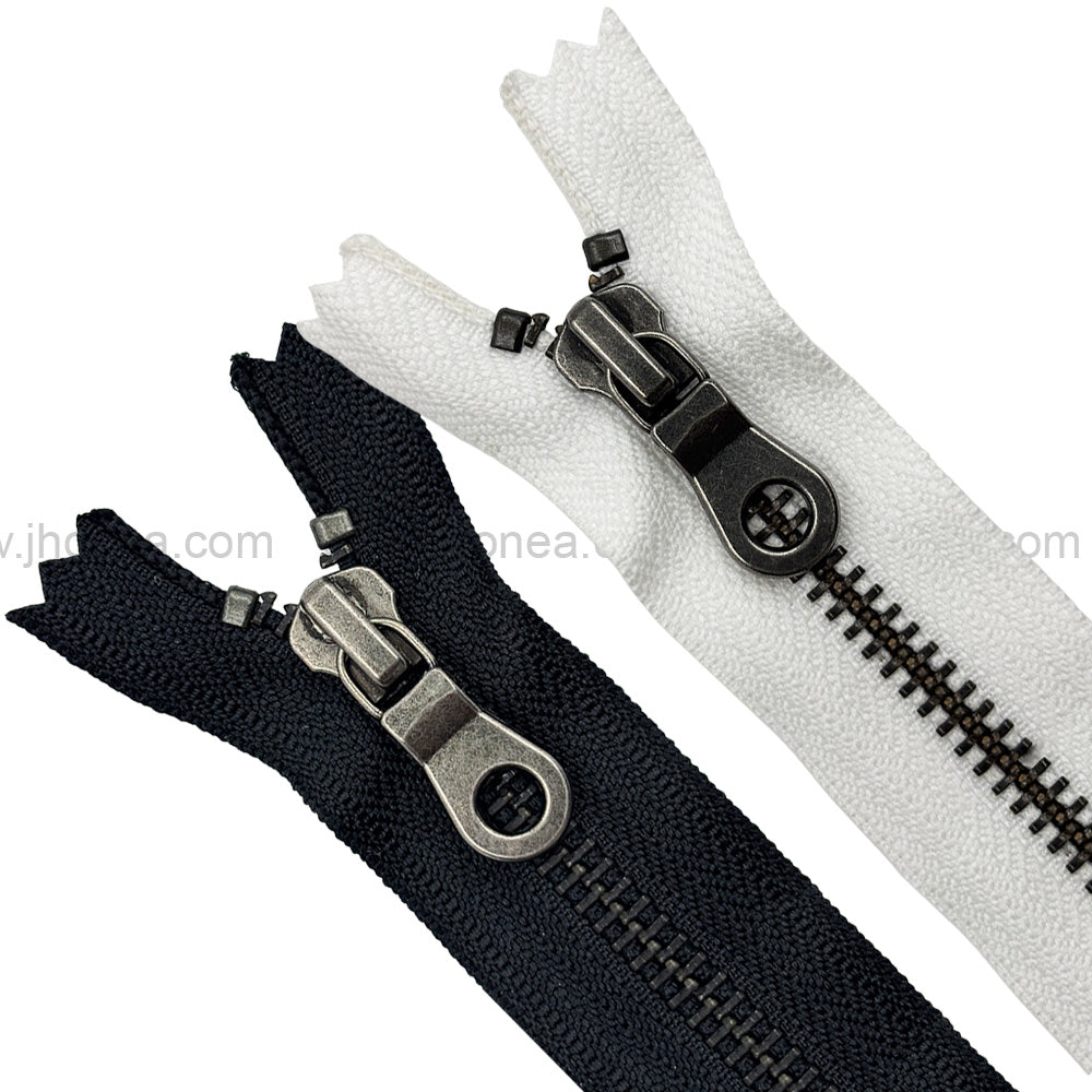 Vintage Clothing #5 Gunmetal with Black/White Finish YKK Metal Zipper