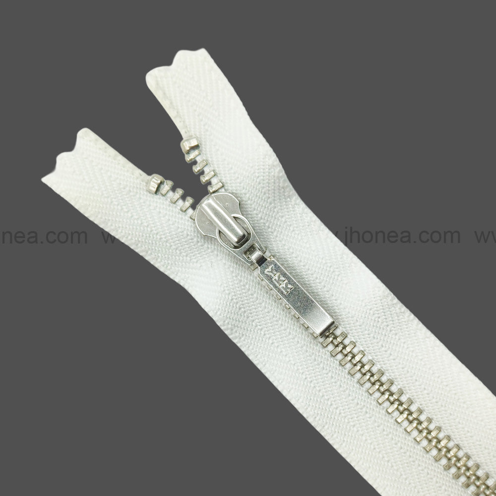 YKK- #3Number Silver with White YKK Premium Quality Metal Zipper for Dresses