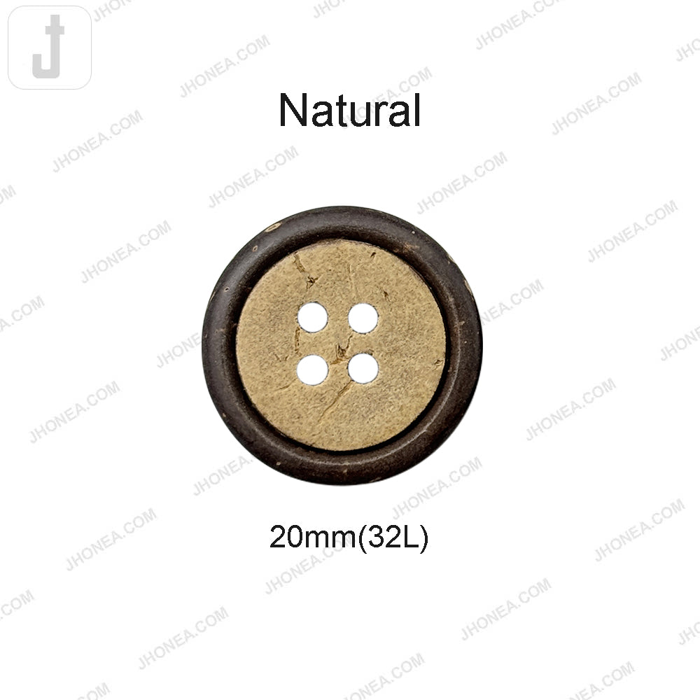20mm Natural Smooth Finish 4-Hole Coco Shell Buttons