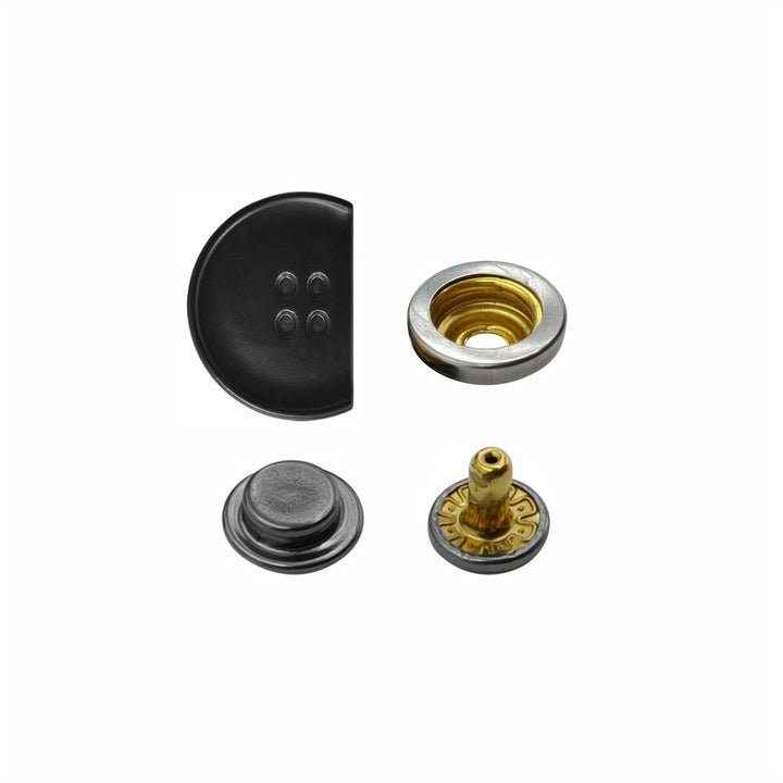 4-Part Matte Black Metal Snap Button Set for Jackets/Leather Accessories