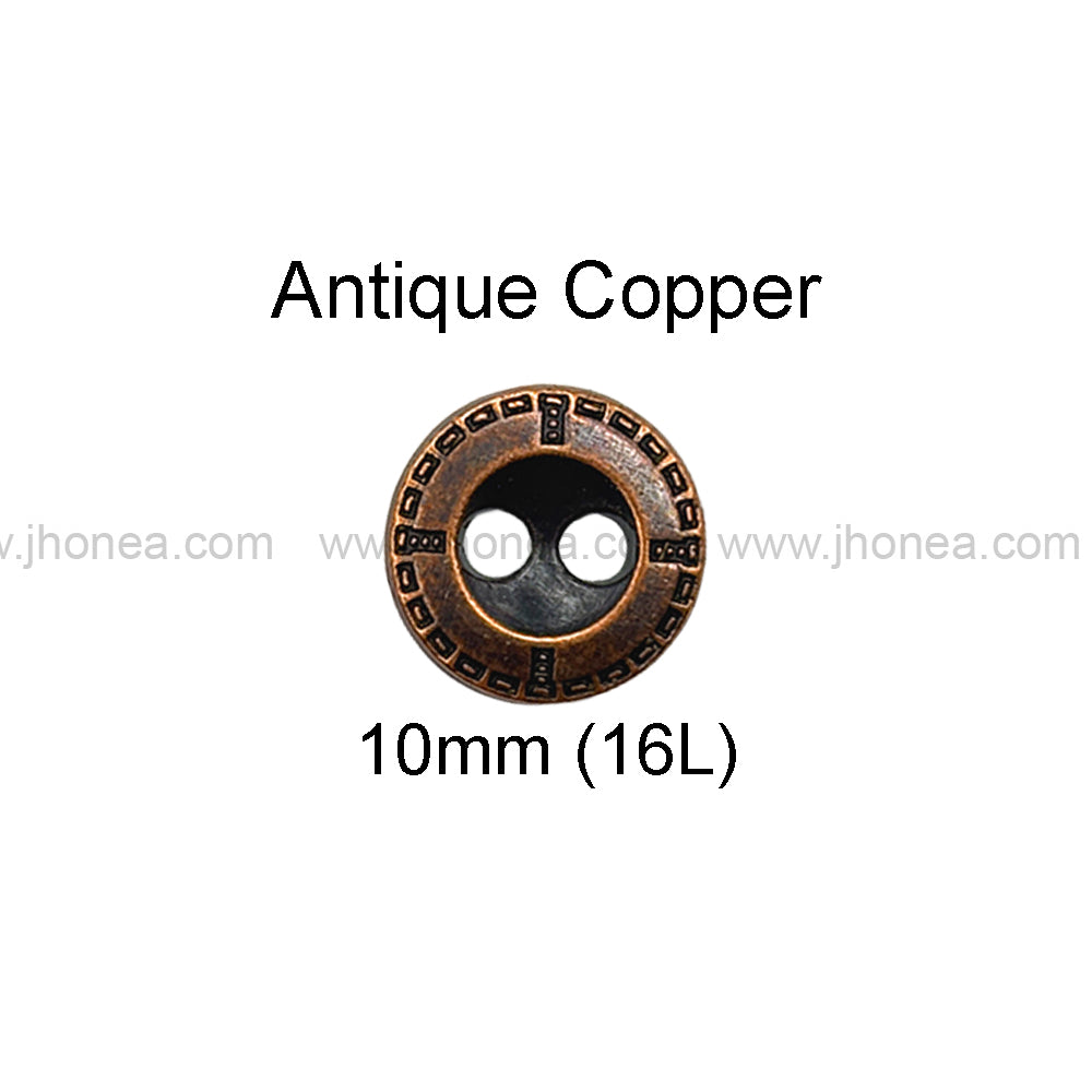 Engraved Rim 2-Hole Round Shape Shirt/Kurta Metal Buttons