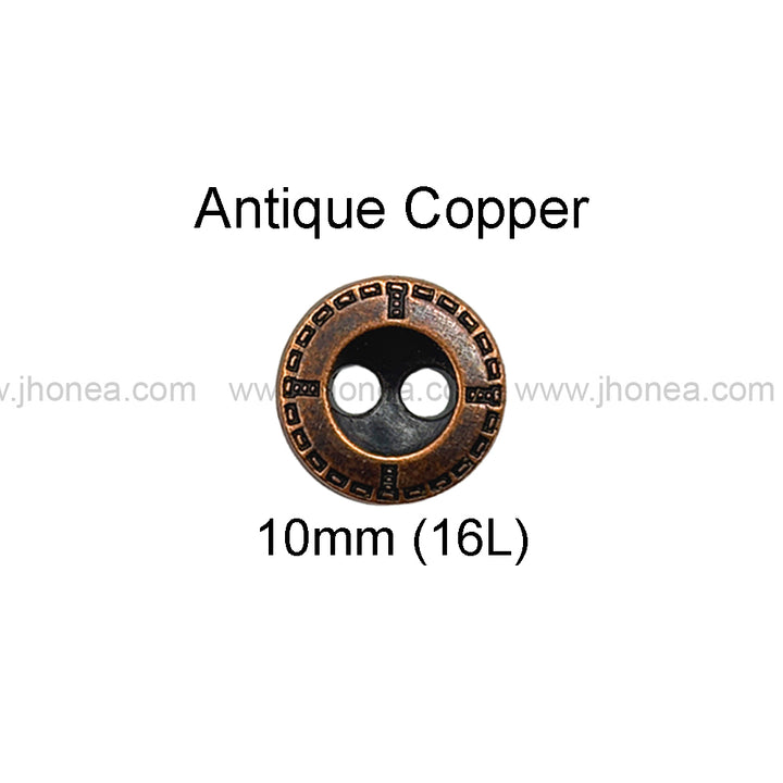 Engraved Rim 2-Hole Round Shape Shirt/Kurta Metal Buttons