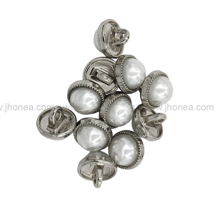 Premium Shiny Silver Round Shape Pearl Button