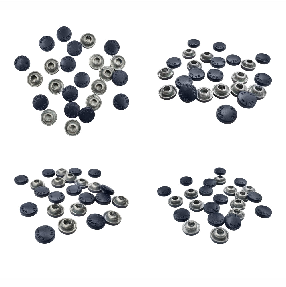 Round and simple rivet stud fasteners for jackets and jeans in navy blue color