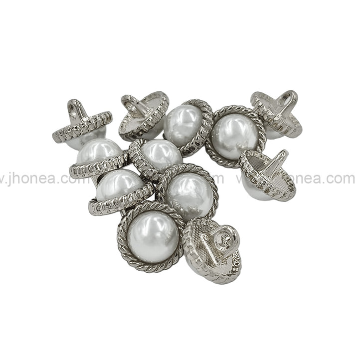Shiny Round Shape Engraved Rim Pearl Metal Button