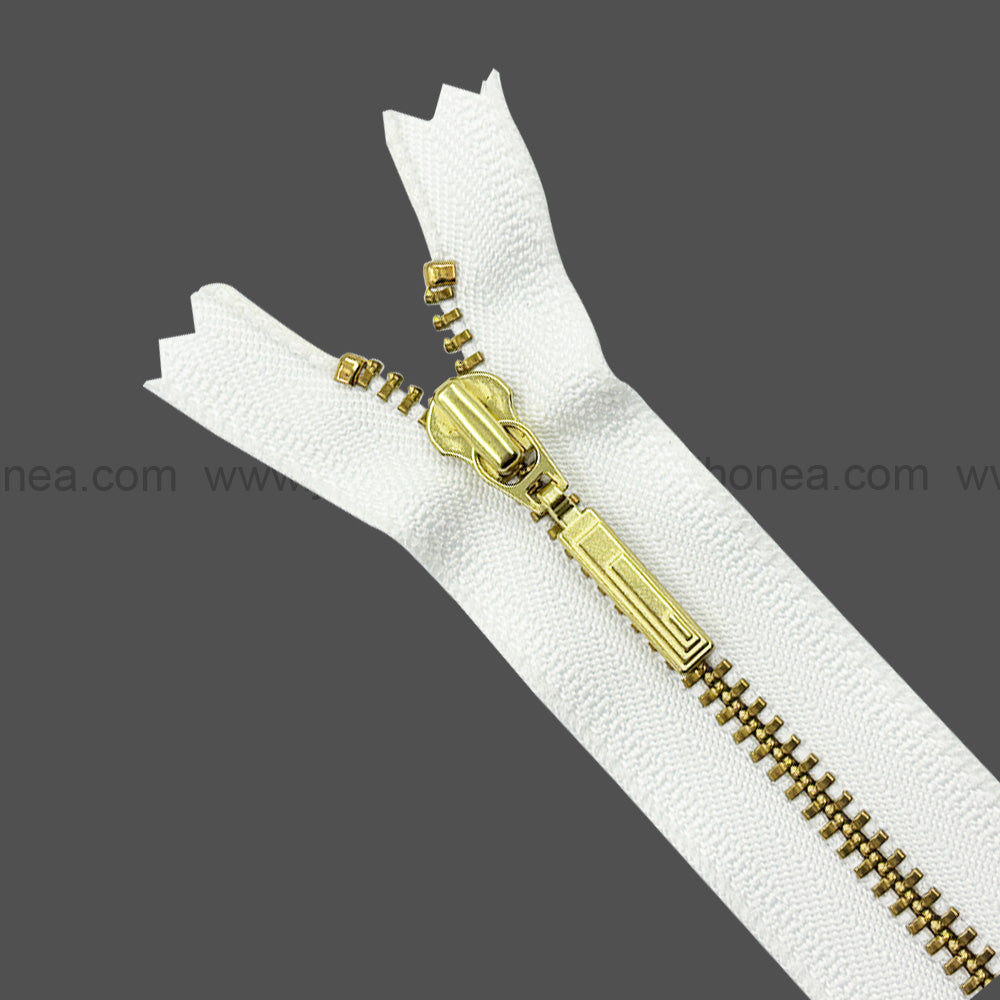 YKK #3 gold metal zipper with white tape for jackets and hoodies