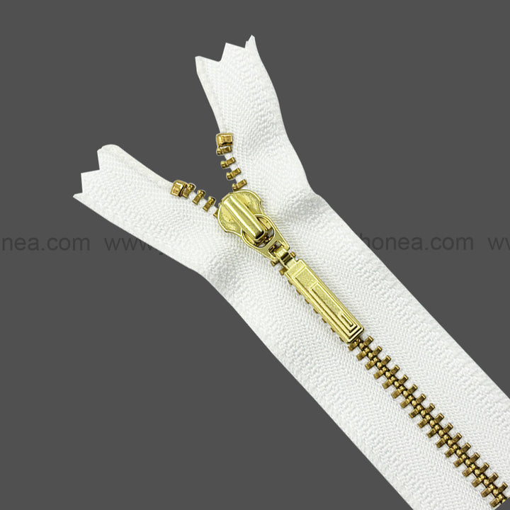 YKK #3 gold metal zipper with white tape for jackets and hoodies