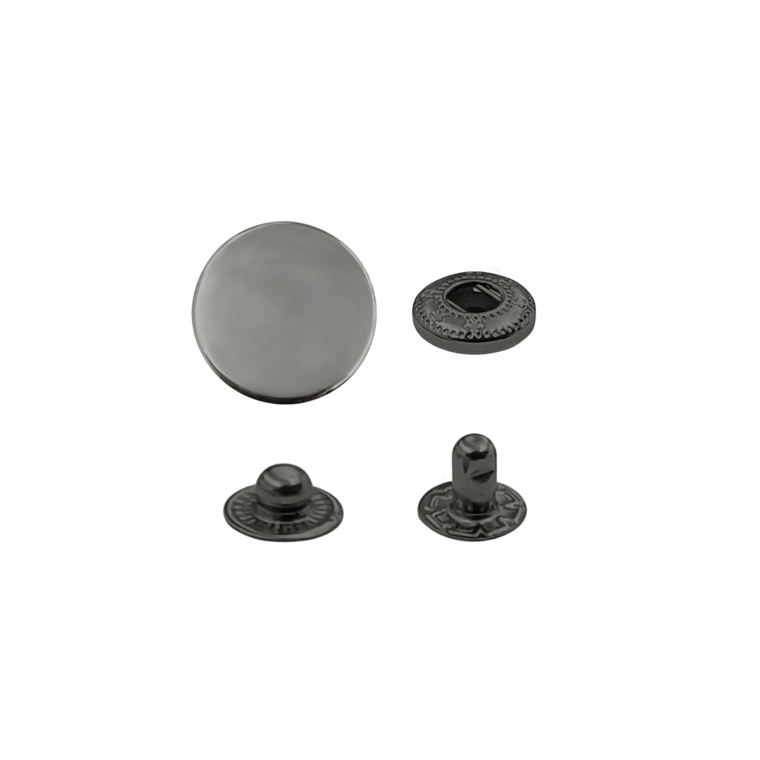 Standard-Quality Gunmetal 4-Part Metal Snap Buttons for Leather, Jackets, DIY