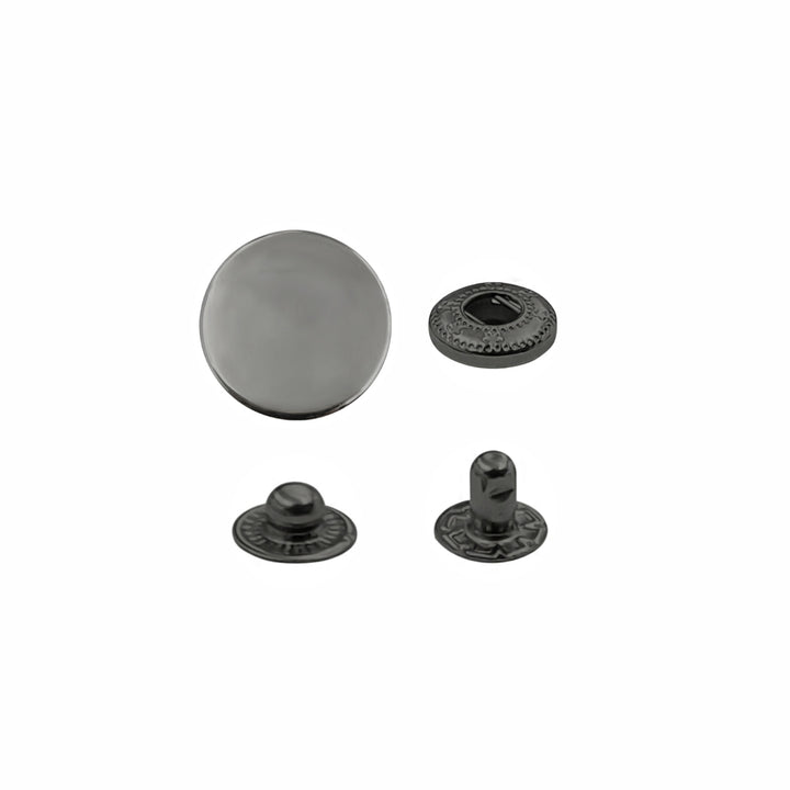 Standard-Quality Gunmetal 4-Part Metal Snap Buttons for Leather, Jackets, DIY