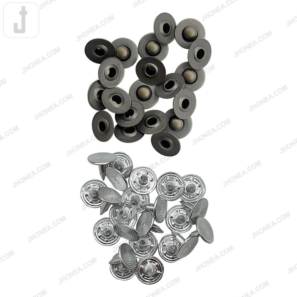 Dark antique brass rivet studs with aluminum nails for garment and leather accessories.
