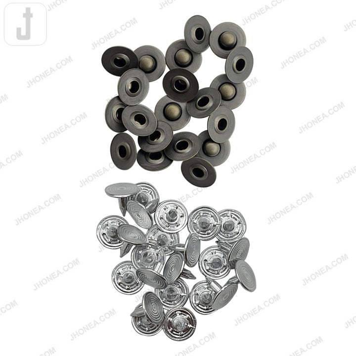 Dark antique brass rivet studs with aluminum nails for garment and leather accessories.