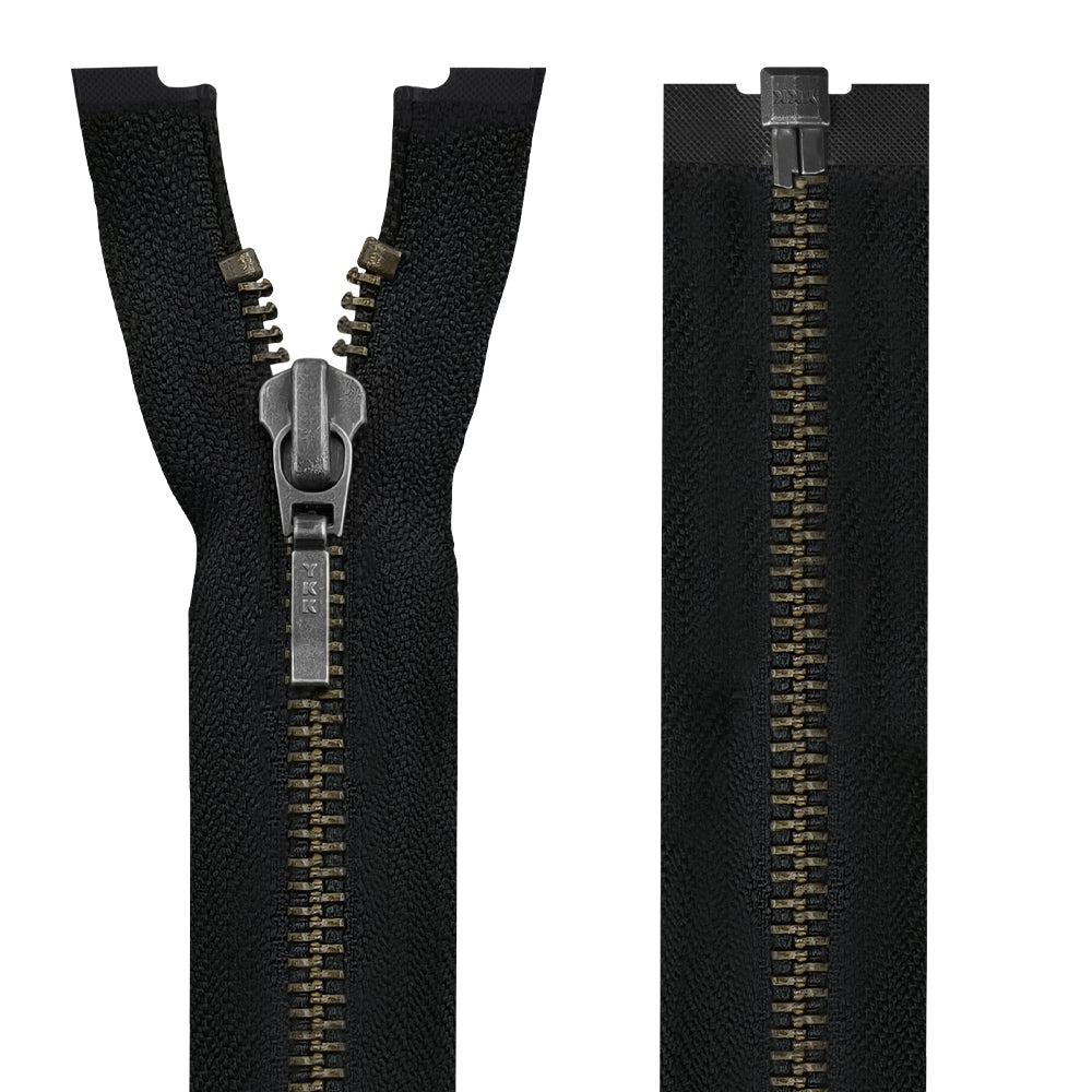 YKK- #5 Quality Designer Black Nickel (Gunmetal) with Black/White YKK Metal Zipper for Jackets