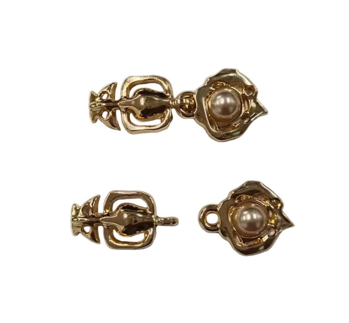Trendy Shin Gold Pearl Clasp Buckle Hook and Eye Metal Buckle for Fashion Use