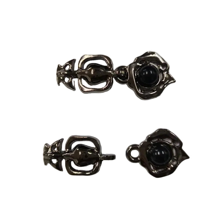 Trendy Shin Black Nickel (Gunmetal) Pearl Clasp Buckle Hook and Eye Metal Buckle for Fashion Use
