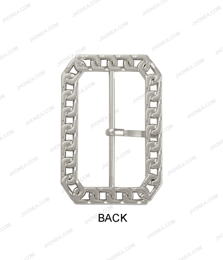 Rounded Rectangle Shiny Frame Chain Design Prong Belt Buckle