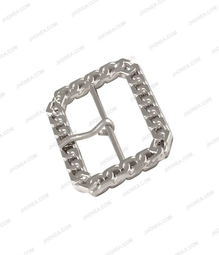 Rounded Rectangle Shiny Frame Chain Design Prong Belt Buckle