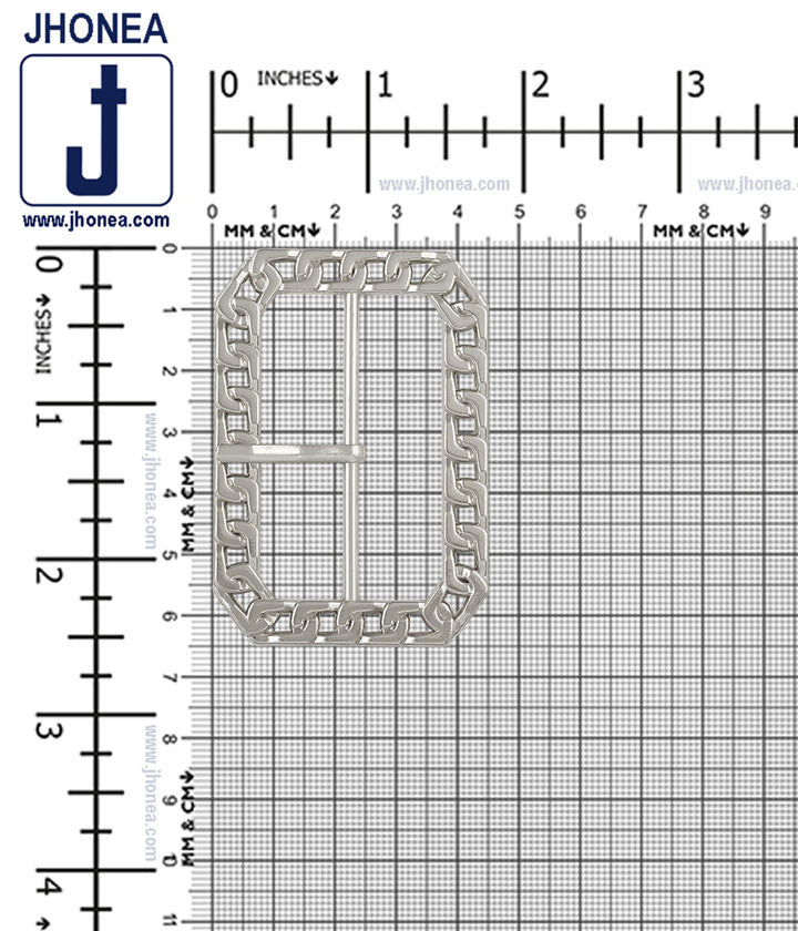 Rounded Rectangle Shiny Frame Chain Design Prong Belt Buckle