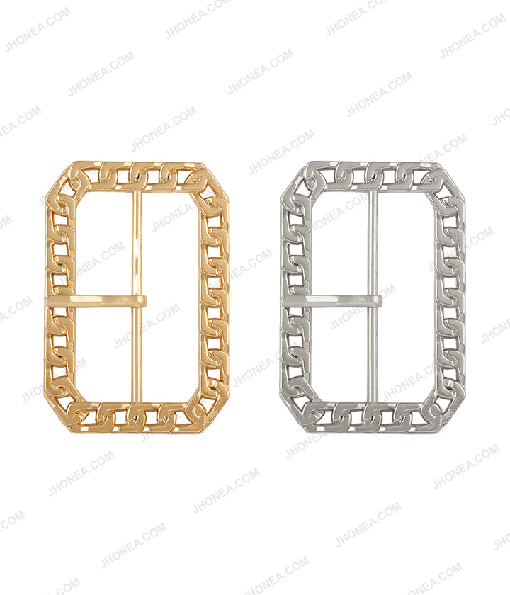 Rounded Rectangle Frame Chain Design Prong Belt Buckle