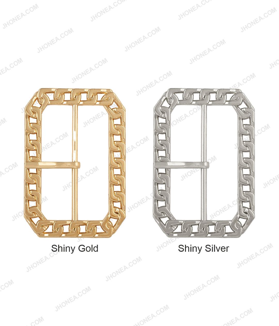 Rounded Rectangle Frame Chain Design Prong Shiny Gold / Shiny Silver Belt Buckle