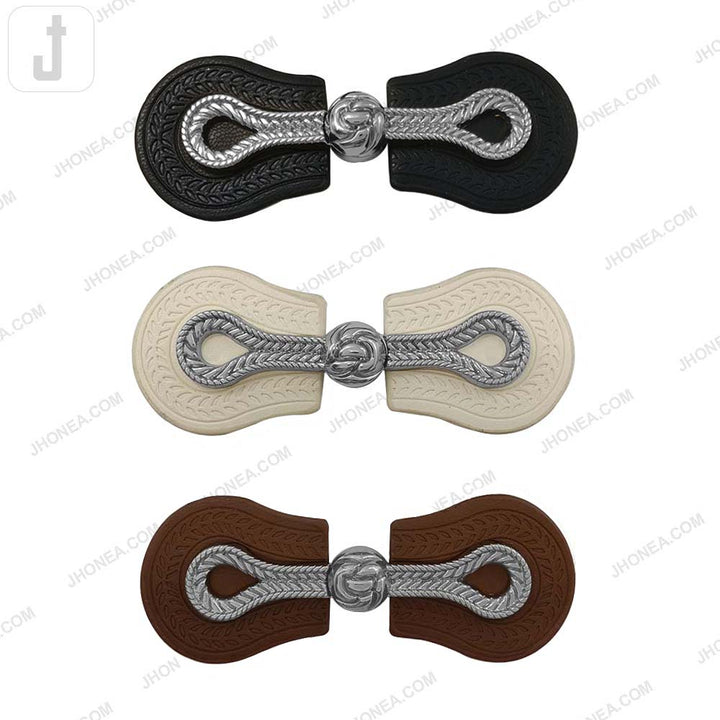 Embossed PU Leather Magnetic Belt Buckle Closure for Dresses. Black, Ivory, Brown. 