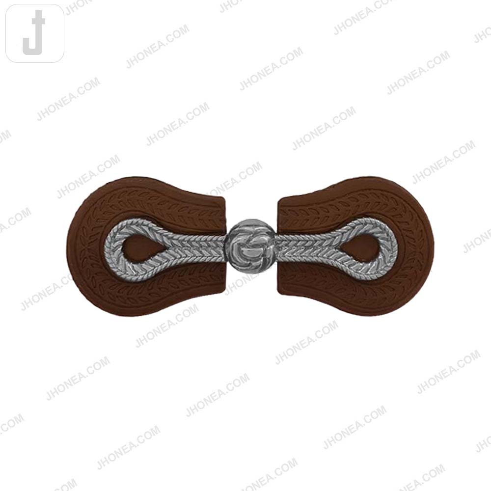 Embossed Brown PU Leather Magnetic Belt Buckle Closure for Dresses