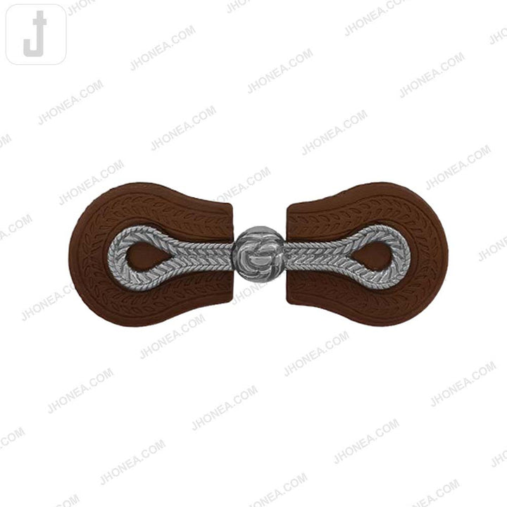 Embossed Brown PU Leather Magnetic Belt Buckle Closure for Dresses