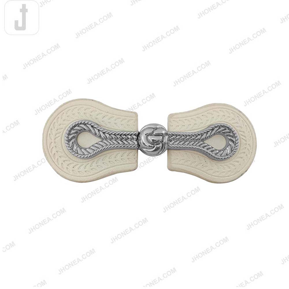 Embossed Off White PU Leather Magnetic Belt Buckle Closure for Dresses