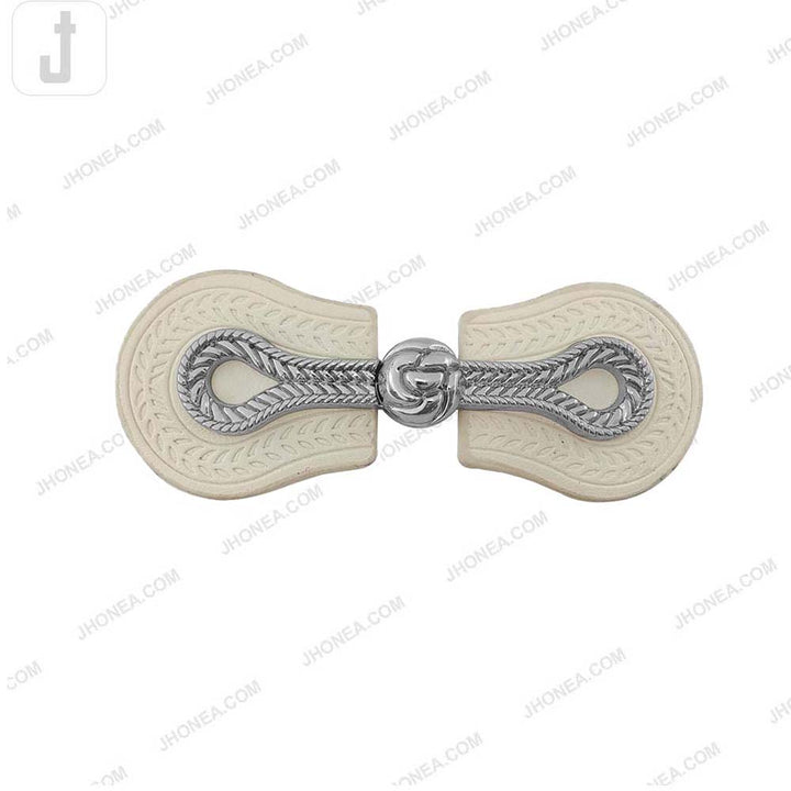 Embossed Off White PU Leather Magnetic Belt Buckle Closure for Dresses