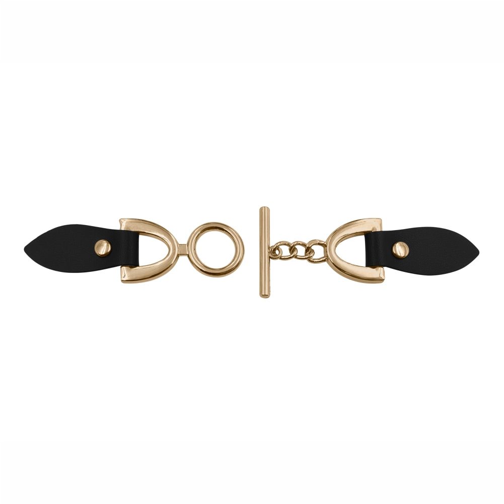 Shiny Gold Metal with Black PU Leather Decorative Closure Clasps for Achkans