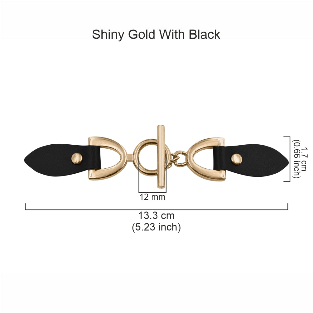 Shiny Gold Metal with Black PU Leather Decorative Closure Clasps for Achkans