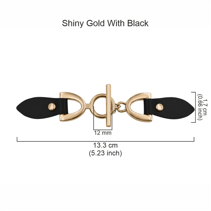 Shiny Gold Metal with Black PU Leather Decorative Closure Clasps for Achkans