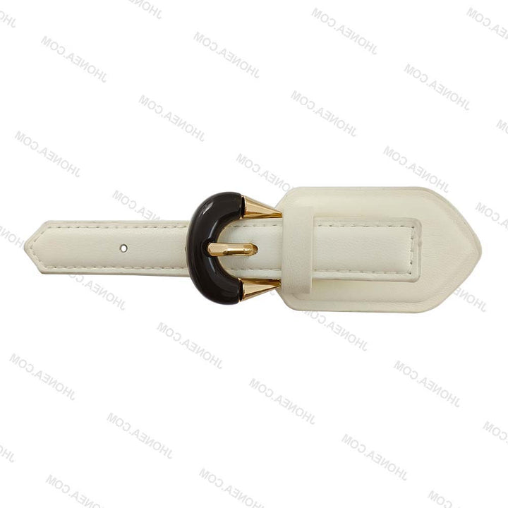 PU Coat Closure Belt Buckle Clasp in Shiny Gold with Off White
