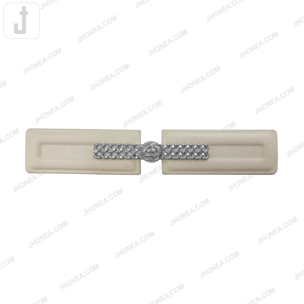 Embossed White PU Leather Magnetic Belt Buckle Closure for Garment 