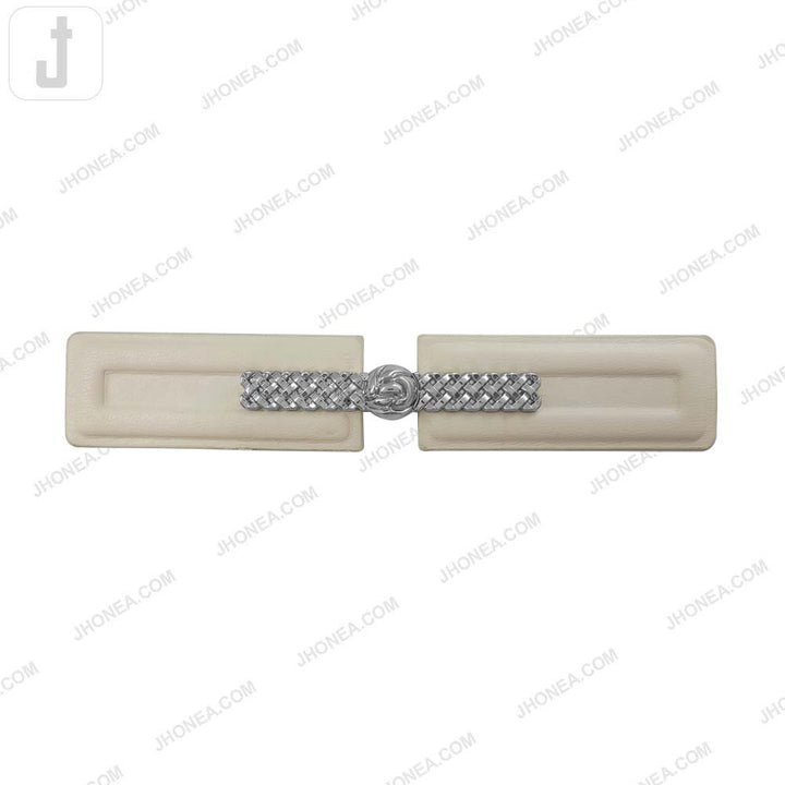 Embossed White PU Leather Magnetic Belt Buckle Closure for Garment 