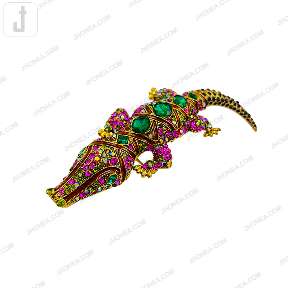 Exquisite Multicolor Crocodile Brooch Pin Bold Statement Jewelry for Clothing