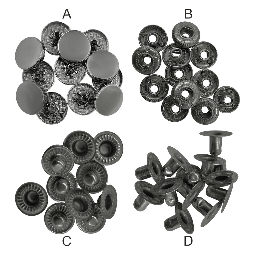 Gunmetal 4-Part Metal Snap Buttons Standard Quality Fasteners for Shirts/Coats