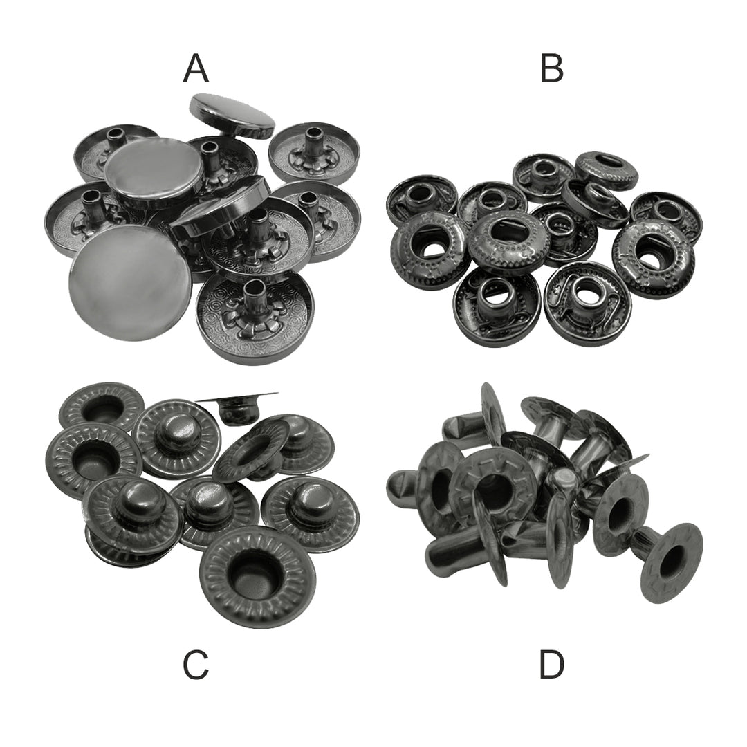 Gunmetal 4-Part Metal Snap Buttons Standard Quality Fasteners for Shirts/Coats