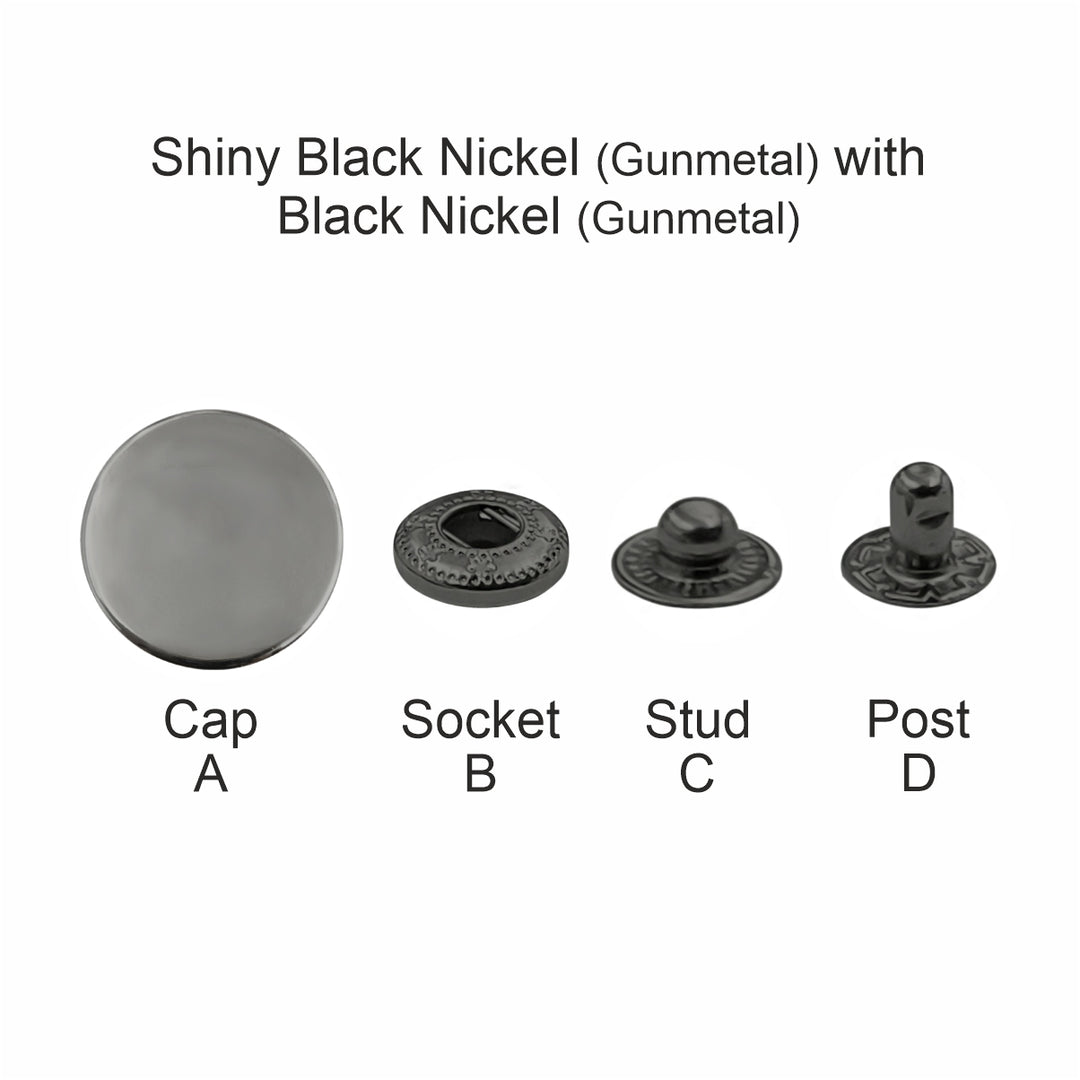 Gunmetal 4-Part Metal Snap Buttons Standard Quality Fasteners for Shirts/Coats