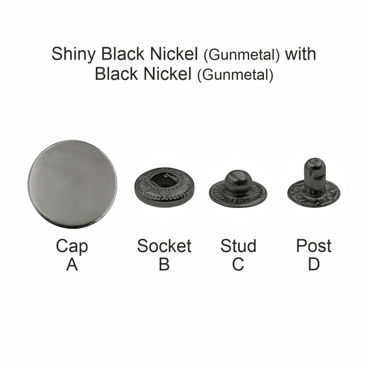 Gunmetal 4-Part Metal Snap Buttons Standard Quality Fasteners for Shirts/Coats