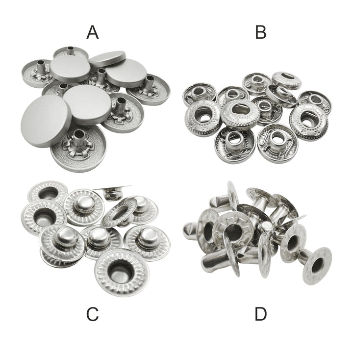Matte Silver 4-Part Metal Snap Buttons Standard Quality Fasteners for Shirts/Coats