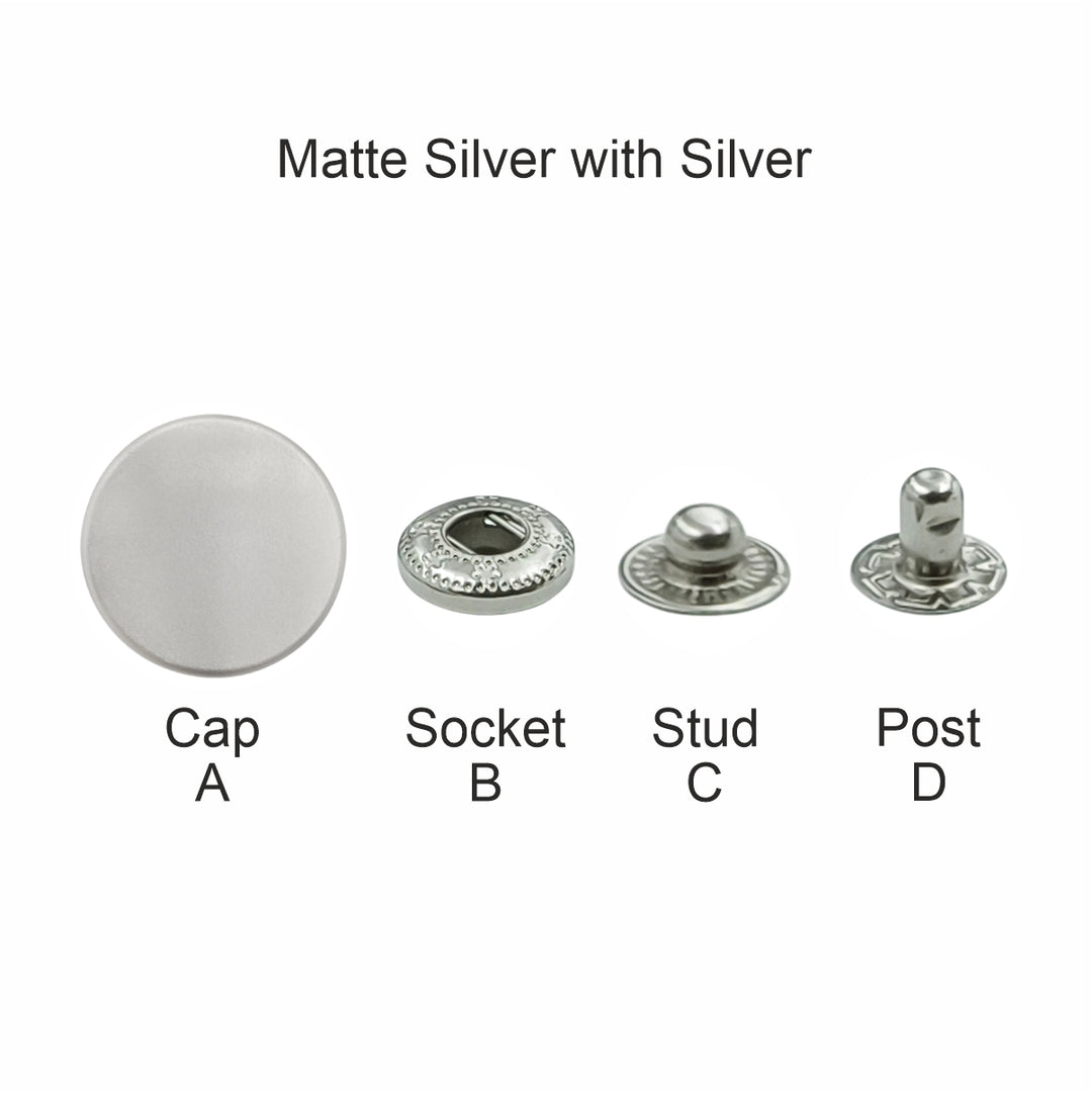 Matte Silver 4-Part Metal Snap Buttons Standard Quality Fasteners for Shirts/Coats