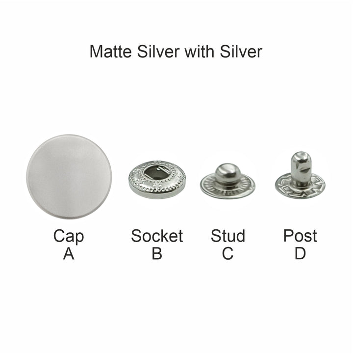 Matte Silver 4-Part Metal Snap Buttons Standard Quality Fasteners for Shirts/Coats