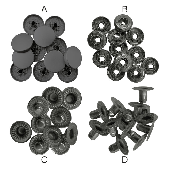 Matte Dark Grey 4-Part Metal Snap Buttons Standard Quality Fasteners for Shirts/Coats