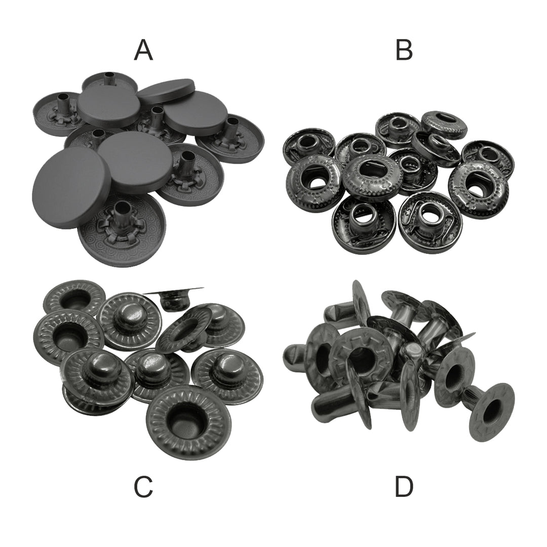 Matte Dark Grey 4-Part Metal Snap Buttons Standard Quality Fasteners for Shirts/Coats