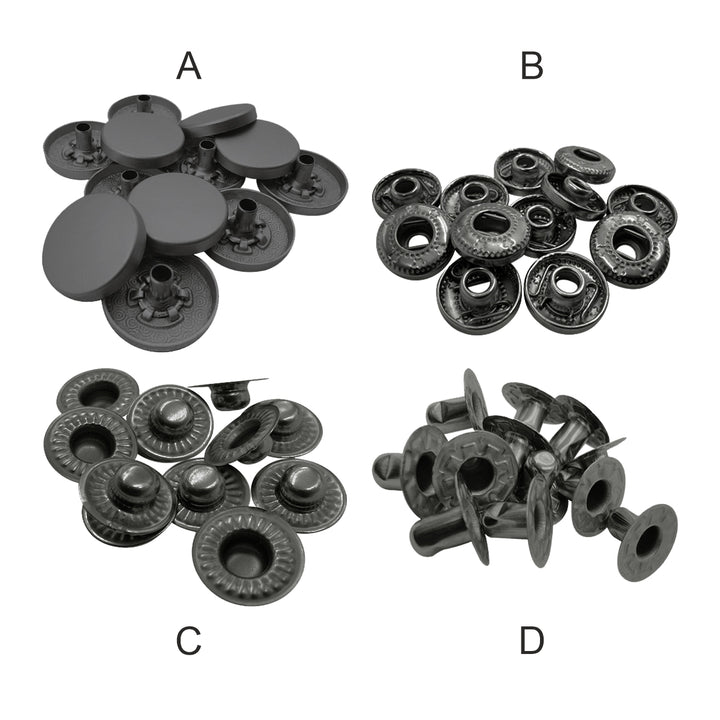 Matte Dark Grey 4-Part Metal Snap Buttons Standard Quality Fasteners for Shirts/Coats