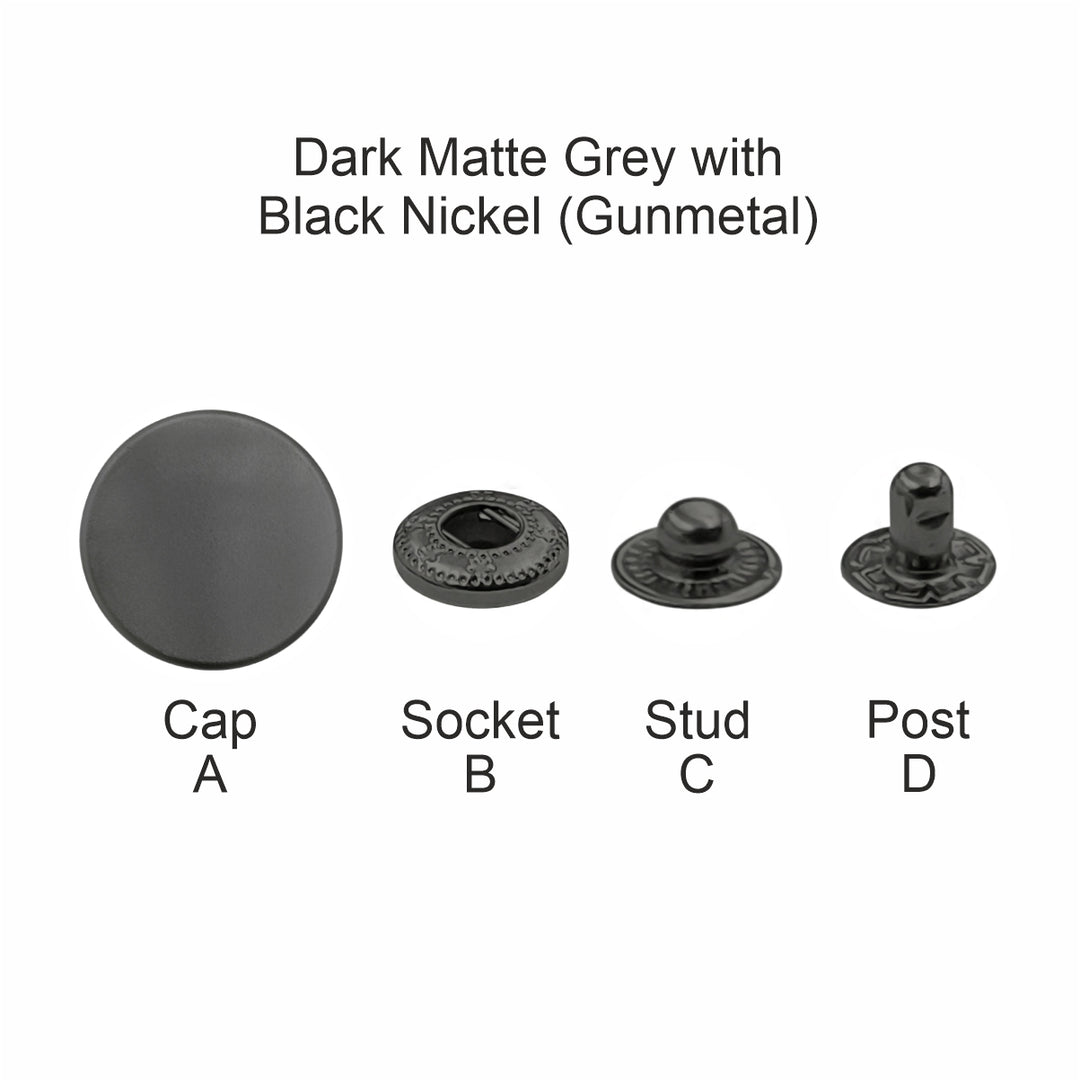 Matte Dark Grey 4-Part Metal Snap Buttons Standard Quality Fasteners for Shirts/Coats